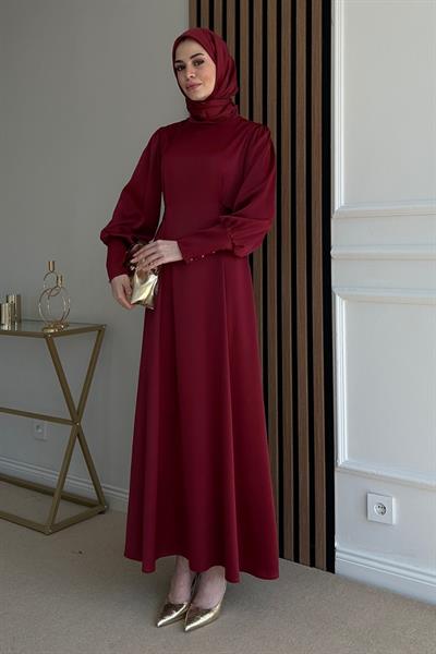 Saten Kuşaklı Abiye - BORDO