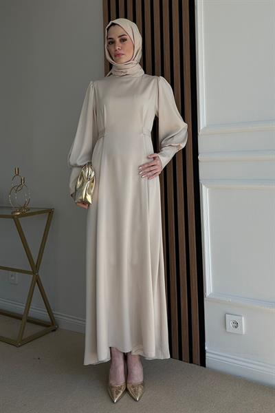 Saten Kuşaklı Abiye - KREM