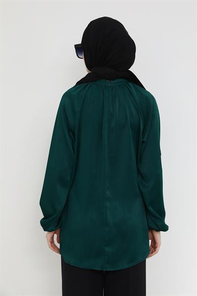 Saten Kuşaklı Tunik - Yeşil