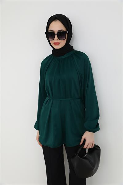 Saten Kuşaklı Tunik - Yeşil