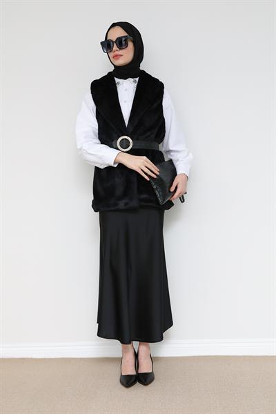 Saten Maxi Boy Etek - Siyah