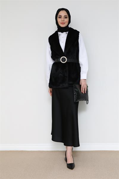 Saten Maxi Boy Etek - Siyah