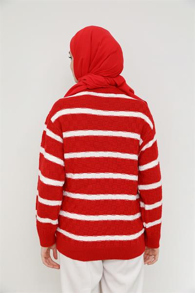 Şeritli Kazak - Kırmızı