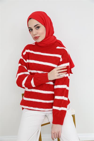 Şeritli Kazak - Kırmızı