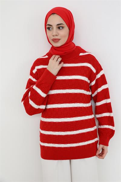 Şeritli Kazak - Kırmızı