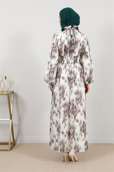 Şifon Bel Lastikli Elbise - Krem