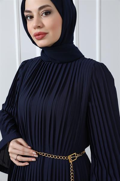 Şifon Piliseli Abiye - Lacivert