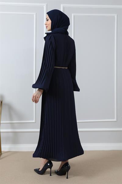 Şifon Piliseli Abiye - Lacivert