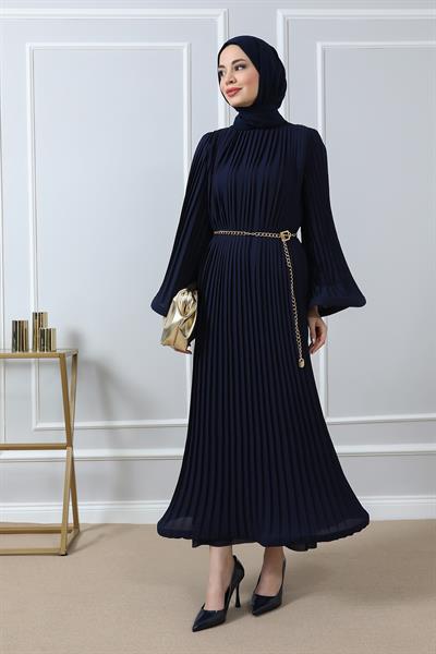 Şifon Piliseli Abiye - Lacivert