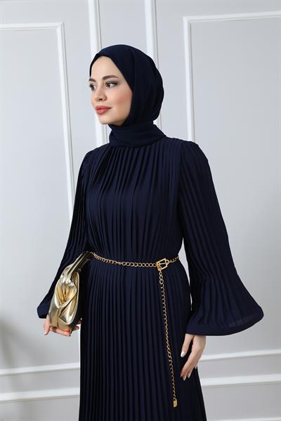 Şifon Piliseli Abiye - Lacivert