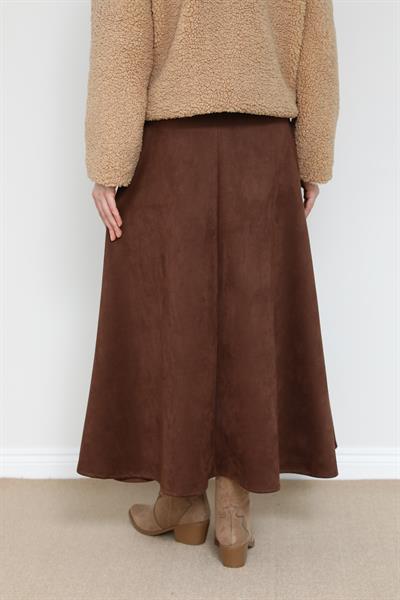 Süet Kloş Etek - Kahverengi