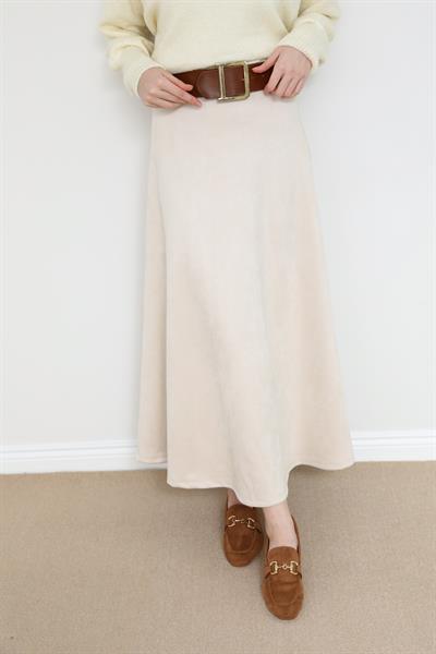 Süet Kloş Etek - Krem
