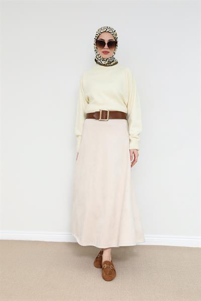 Süet Kloş Etek - Krem