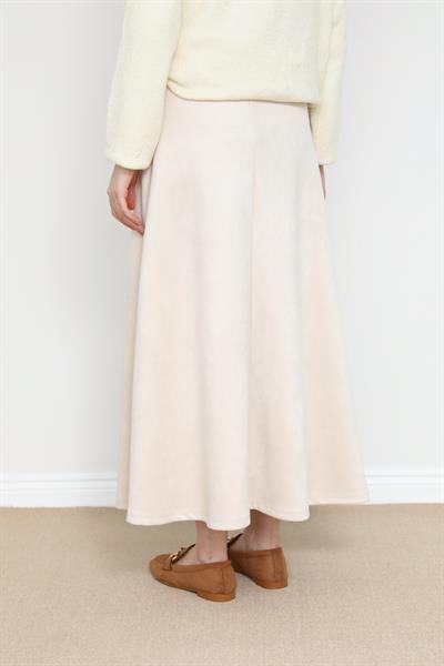 Süet Kloş Etek - Krem
