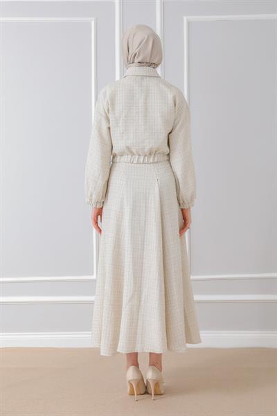 Taş Düğmeli Tüvit Takım - Krem