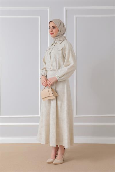 Taş Düğmeli Tüvit Takım - Krem