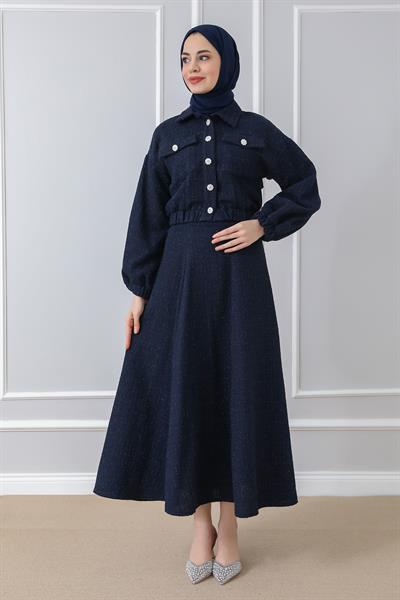 Taş Düğmeli Tüvit Takım - Lacivert