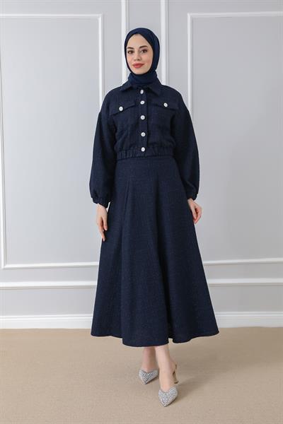 Taş Düğmeli Tüvit Takım - Lacivert