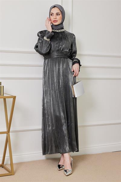 Taş İşleme Tasarım Abiye -GRİ