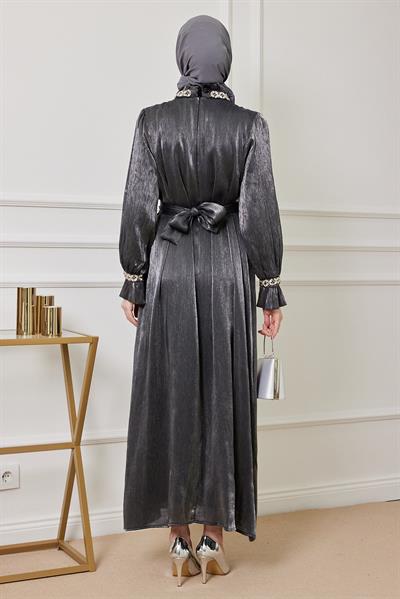 Taş İşleme Tasarım Abiye -GRİ