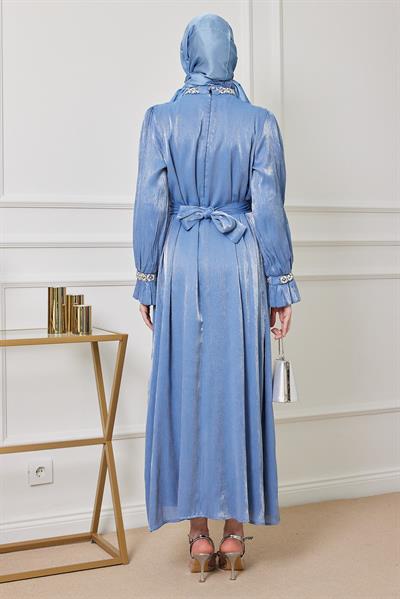 Taş İşleme Tasarım Abiye - MAVİ