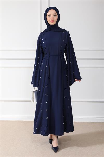 Taş İşlemeli Abaya - Lacivert