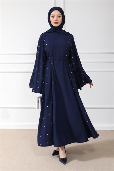 Taş İşlemeli Abaya - Lacivert