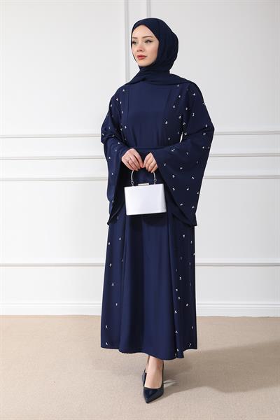Taş İşlemeli Abaya - Lacivert
