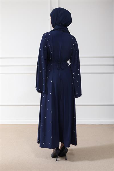 Taş İşlemeli Abaya - Lacivert