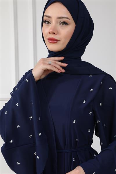 Taş İşlemeli Abaya - Lacivert