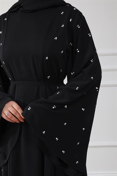Taş İşlemeli Abaya - Siyah