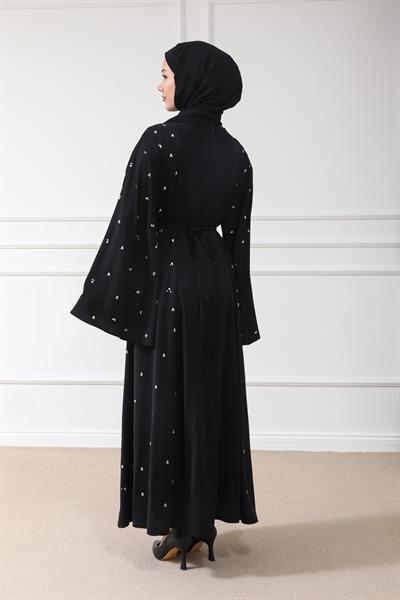 Taş İşlemeli Abaya - Siyah