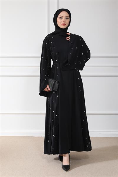 Taş İşlemeli Abaya - Siyah