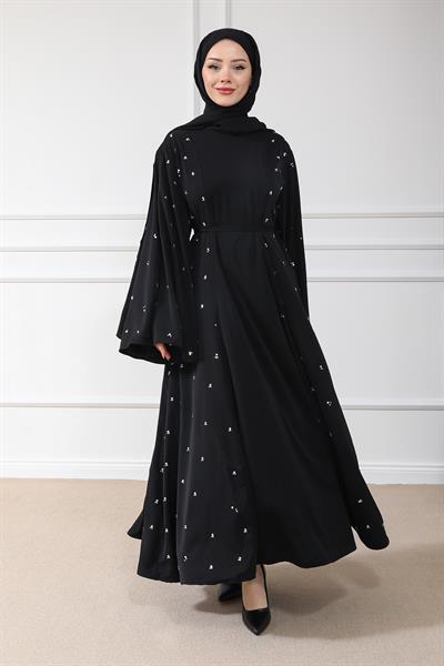 Taş İşlemeli Abaya - Siyah