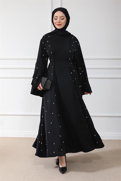 Taş İşlemeli Abaya - Siyah