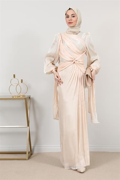 Tasarım Tül Abiye - Krem