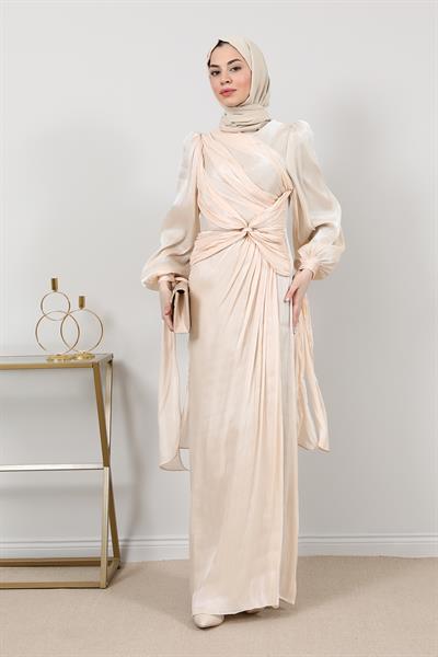 Tasarım Tül Abiye - Krem