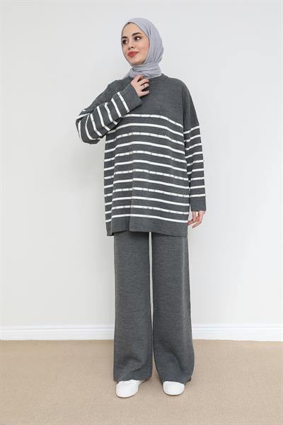 Taşlı Triko Takım - Gri