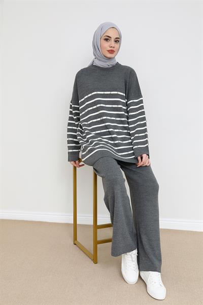 Taşlı Triko Takım - Gri