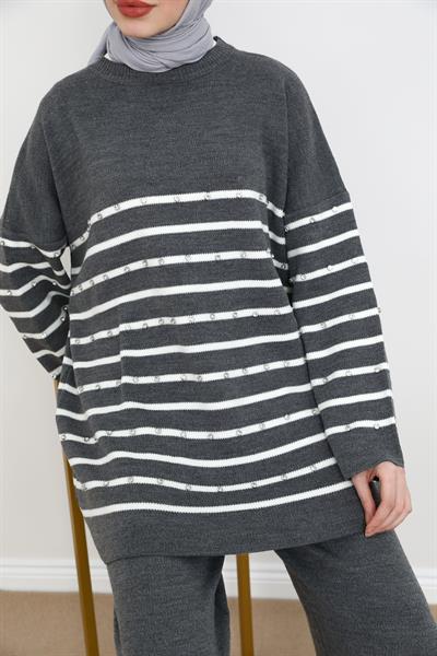 Taşlı Triko Takım - Gri