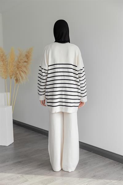 Taşlı Triko Takım - Krem