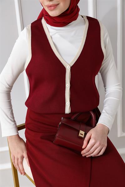 Triko Şeritli Yelek - Bordo