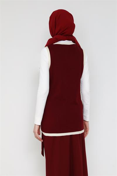 Triko Şeritli Yelek - Bordo