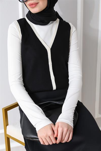 Triko Şeritli Yelek - Siyah