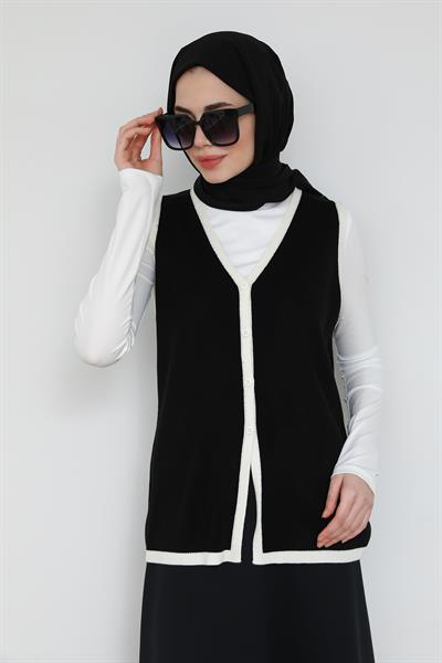 Triko Şeritli Yelek - Siyah