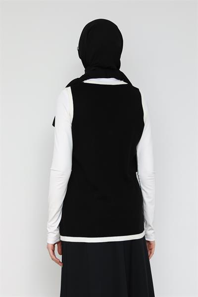 Triko Şeritli Yelek - Siyah