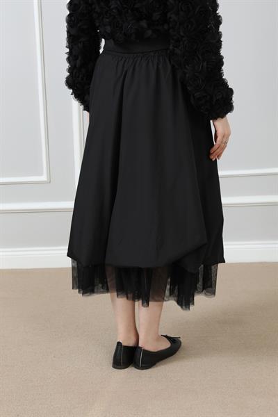 Tül Detaylı Etek - Siyah