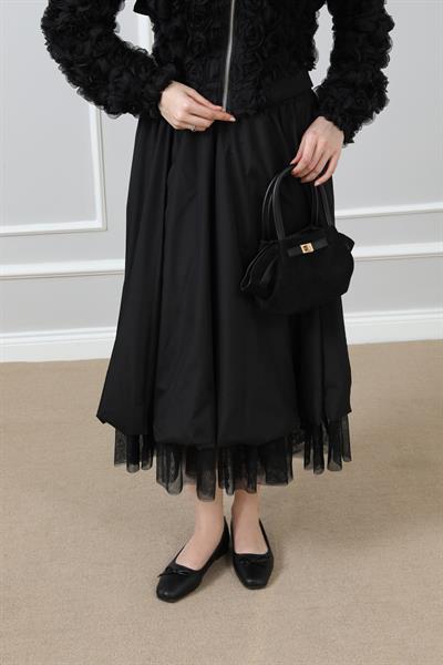 Tül Detaylı Etek - Siyah