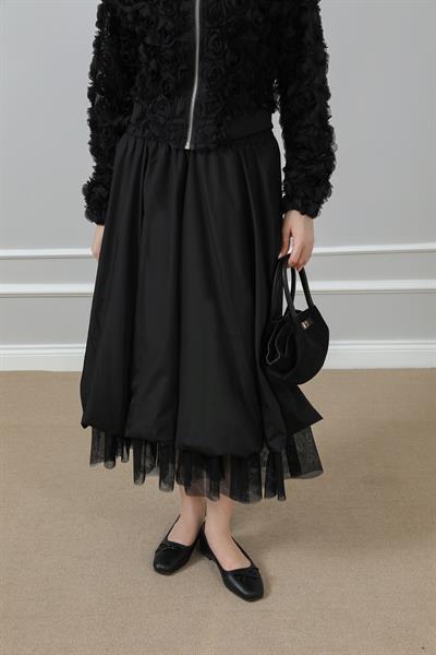 Tül Detaylı Etek - Siyah