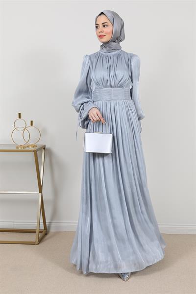 Tül Drapeli Abiye - Gri